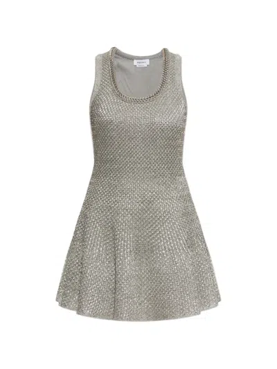 Alexander Mcqueen Chain-trimmed Metallic-knit Mini Dress In Brown