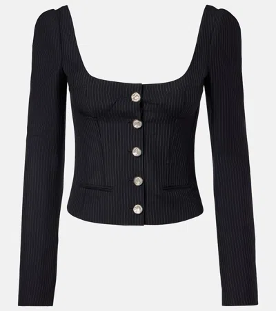 Alexander Mcqueen Cropped Pinstriped Wool And Mohair-blend Jacket In Blue