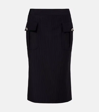 Alexander Mcqueen Chalk Stripe Wool And Mohair Pencil Skirt In Blue
