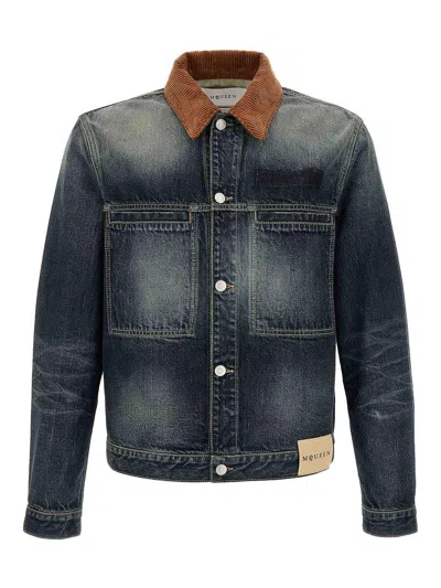 Alexander Mcqueen Trucker Jacket In Blue