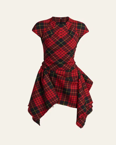 Alexander Mcqueen Check Cap-sleeve Handkerchief Mini Dress In Red