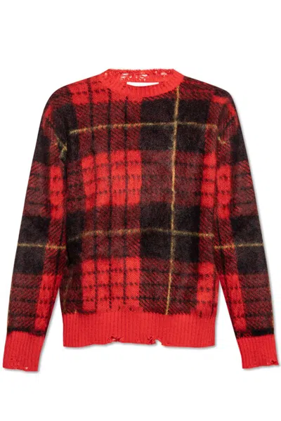 Alexander Mcqueen Check Pattern Distressed Jumper In Red