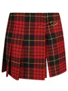 Alexander Mcqueen Tartan Pleated Pin Detail Wool Miniskirt In Rosso E Nero