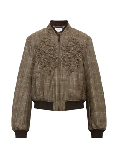 Alexander Mcqueen Check Wool Bomber Jacket In Brown
