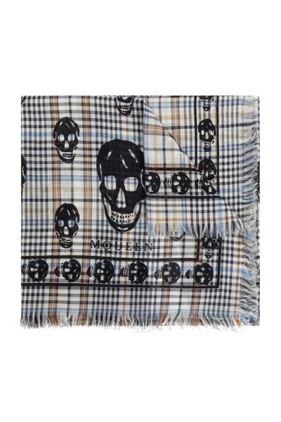 Alexander Mcqueen Checkered Frayed-edge Scarf In Sand