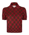 Alexander Mcqueen Microcheck Polo Shirt Lurex Collar Detail In Purple