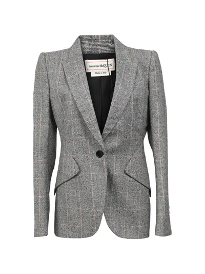 Pre-owned Alexander Mcqueen Check-pattern Single-breasted Blazer In Gray