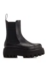 Alexander Mcqueen Black Glossy Leather Ankle Boots With Tank Sole