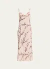 Alexander Mcqueen Cherry Blossom Leather Midi Dress In Pink