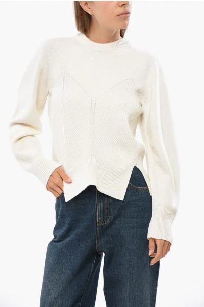 Alexander Mcqueen Chevron Corset Crew-neck Sweater With Side Split In Neutral