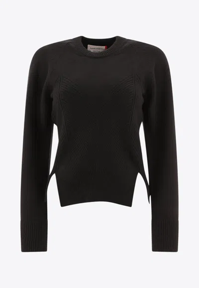 Alexander Mcqueen Chevron Corset Sweater In Wool In Black