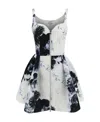 Alexander Mcqueen Women Mini White And Black Dress With All-over Chiaroscuro Print In Polyfaille Wom In White