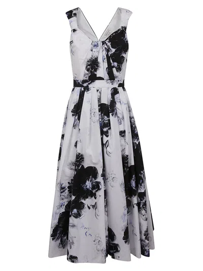 Alexander Mcqueen Chiaroscuro Floral-printed Knot Sleeveless Dress In White