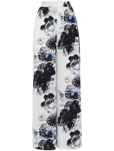 Alexander Mcqueen Flora-printed Elasticated Waistband Trousers In White
