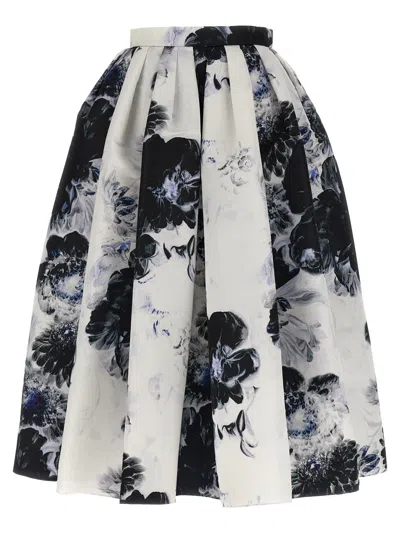 Alexander Mcqueen Chiaroscuro Pleated Midi Skirt In Ink