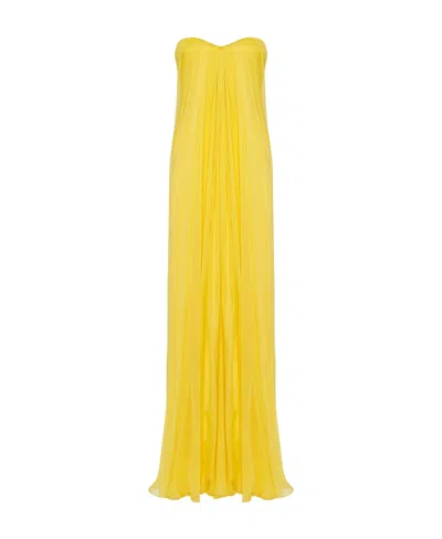 Alexander Mcqueen Chiffon Bustier Maxi Dress In Yellow