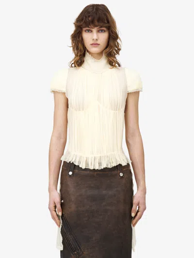 Alexander Mcqueen Chiffon Pleated Top In Pale Yellow