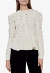 Alexander Mcqueen Chunky Cable Knit Peplum Sweater In White