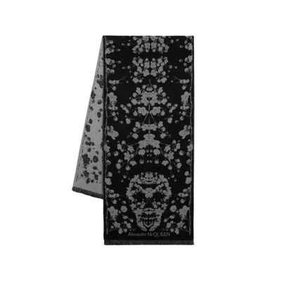 Alexander Mcqueen Écharpe Classic Blossom -  - Soie - Noir/rose In Black