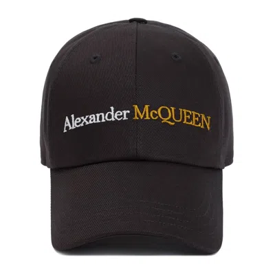 ALEXANDER MCQUEEN CLASSIC LOGO BICOLOR BLACK GOLD COTTON HAT