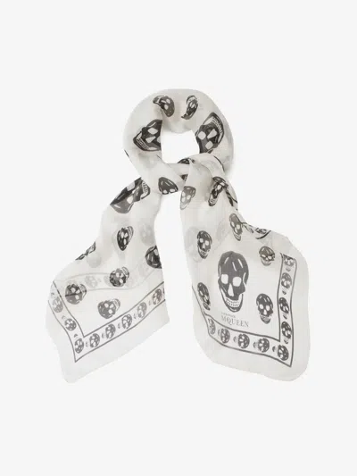 Alexander Mcqueen Classic Silk Skull Scarf In White