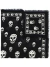 Alexander Mcqueen Fringed Skull Print Rectangular Scarf In Black