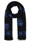 Alexander Mcqueen Skull Print Frayed Scarf In Black