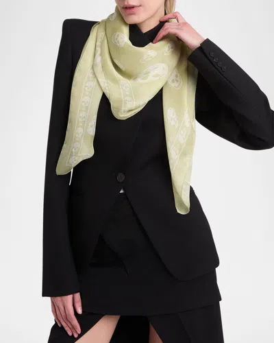 Alexander Mcqueen Classic Skull Silk Scarf In 9978 Oyster Ivory