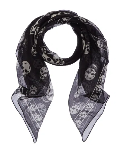 Alexander Mcqueen Classic Skull Silk Scarf In Black