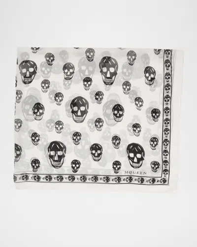 Alexander Mcqueen Classic Skull Silk Scarf In White
