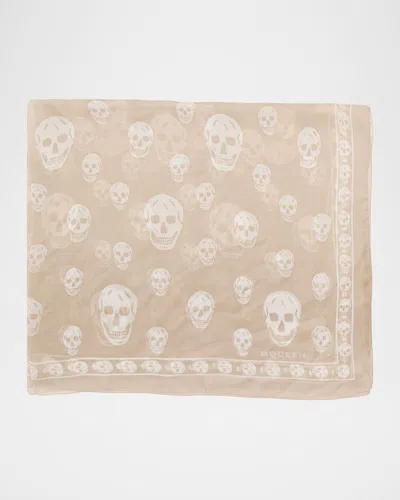 Alexander Mcqueen Classic Skull Wool Scarf In Neutral