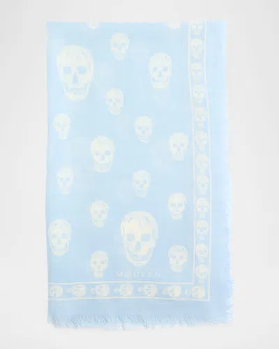 Alexander Mcqueen Classic Skull Wool Scarf In Blue