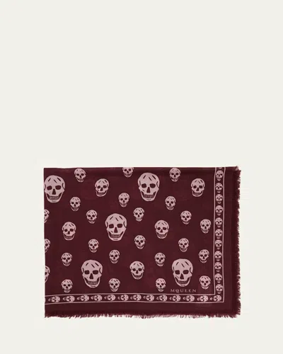 Alexander Mcqueen Classic Skull Wool Scarf In Burgundy Pink