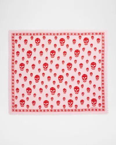 Alexander Mcqueen Classic Skull Wool Scarf In Pink