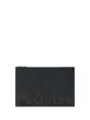 Alexander Mcqueen Leather Clutch With Mcqueen Graffiti Logo In Black/khaki