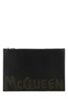 Alexander Mcqueen Leather Clutch With Mcqueen Graffiti Logo In Black