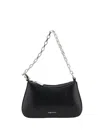 Alexander Mcqueen Curved Black Leather Shoulder Bag In Black