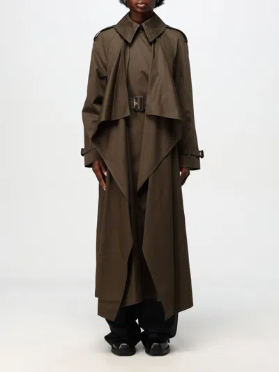 Alexander Mcqueen Double-breasted Trench Coat With Draped In Khaki