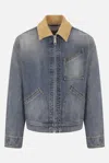 Alexander Mcqueen Washed Blue Ddenim Jacket With Suede Collar In Blue