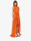 Alexander Mcqueen Cobweb Lace Asymmetric Dress In Orange