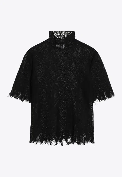 Alexander Mcqueen Cobweb Lace High-neck Top In Black