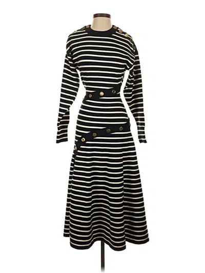 Alexander Mcqueen Mixed Buttons Striped Wool-blend Dress In Black