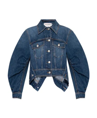 Alexander Mcqueen Cocoon Sleeve Denim Jacket In Blue