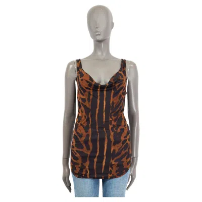 Pre-owned Alexander Mcqueen Cognac Brown & Black Viscose Leopard Tank Top Shirt 40 S