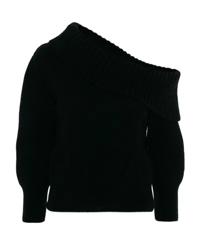 Alexander Mcqueen Cold-shoulder Asymmetric Knitted Top In Black