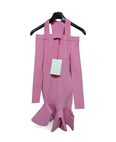 Alexander Mcqueen Cold-shoulder Knitted Minidress In Pink