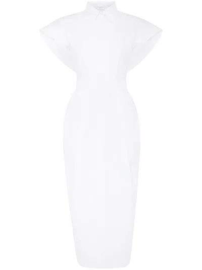 Alexander Mcqueen Collared Short-sleeved Midi Dress In White