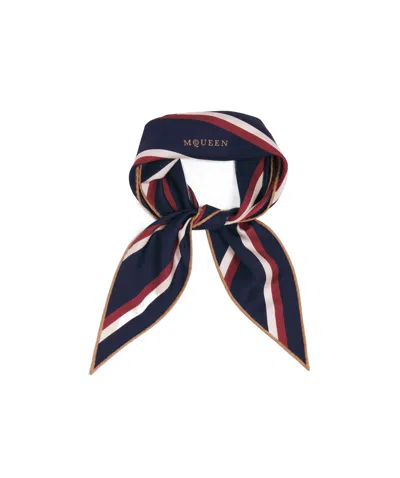 Alexander Mcqueen College Style Striped Silk Scarf In Black