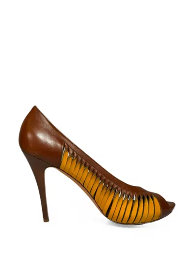 Pre-owned Alexander Mcqueen Color-block Cutout Pumps In Brown