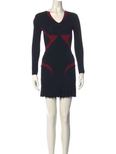 Pre-owned Alexander Mcqueen Colorblock Pattern Mini Dress In Blue